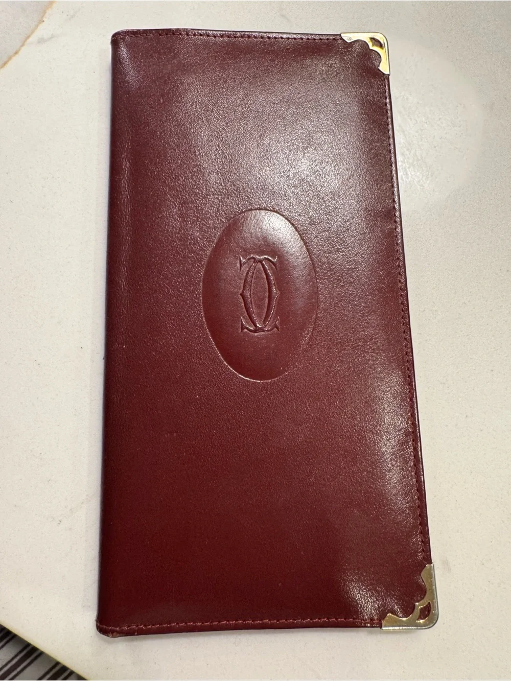 Vintage Must de Cartier Burgundy Long Leather Wallet/checkbook holder